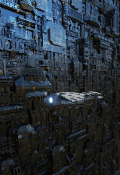 Средний Космический Корабль Движущийся Космическим Докам Трехмерная Цифровая Иллюстрация — стоковое фото