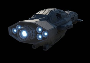 Yıldızlararası Kargo Uzay Gemisi - Arka Görünüm, dijital olarak hazırlanmış bilim kurgu illüstrasyonu