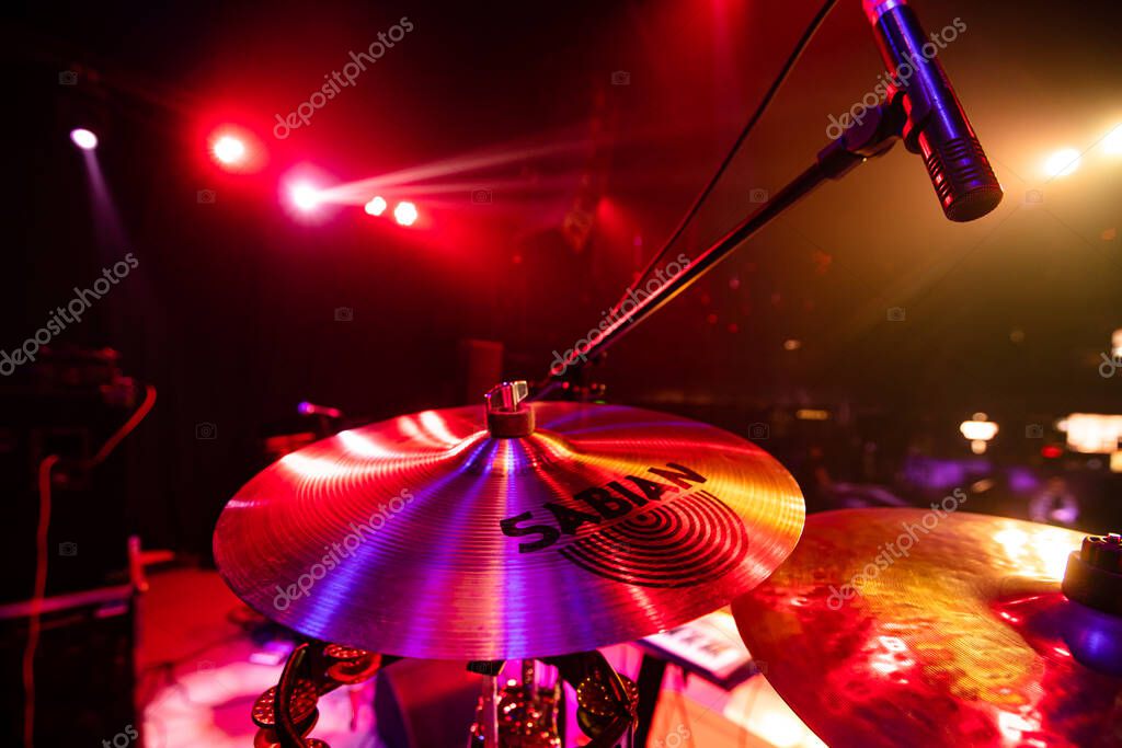 Lviv, Ukraine - November 2, 2022: Sabian cymbals on concert stage