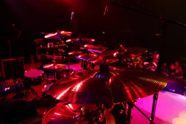 Closeup of cymbals on concert stage for design purpose
