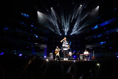 Lviv, Ukraine - August 14, 2021: Ukrainian Song Project 2021. Bez Obmezhen (Without Limits) band.