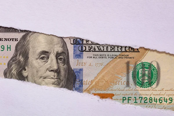 Banconota 100 Dollari Usa Buco Carta Strappato Scopo Progettazione — Foto Stock
