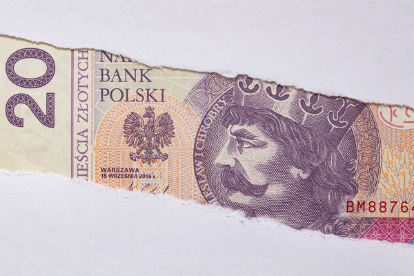 Polski Banknot 100 Podartej Dziurze Papierowej Celów Konstrukcyjnych — Zdjęcie stockowe
