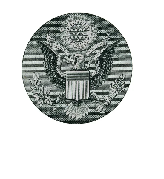 Fechamento Grande Selo Dos Estados Unidos Sobre Uma Nota Dólar — Fotografia de Stock