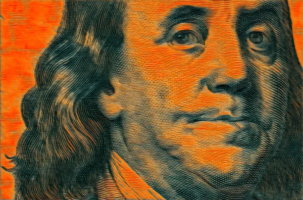 Χρωματισμένο Θραύσμα Τραπεζογραμματίου 100 Δολαρίων Για Σχεδιαστικό Σκοπό Benjamin Franklin — Φωτογραφία Αρχείου