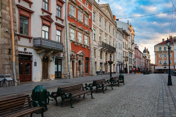 Lviv, Ukraine - May 6, 2023:  Market square in Lviv