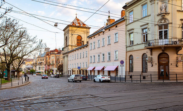 Lviv, Ukraine - May 6, 2023: Ancient street in Lviv