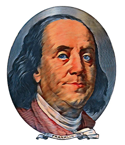 Benjamin Franklin Colorisé Coupé Sur Vieux Billet 100 Dollars Isolé — Photo