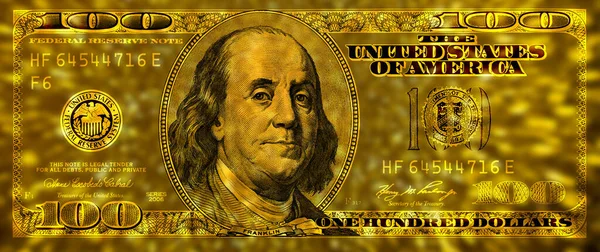 Nota 100 Dólares Com Fundo Preto Texturizada Dourada Para Efeitos — Fotografia de Stock