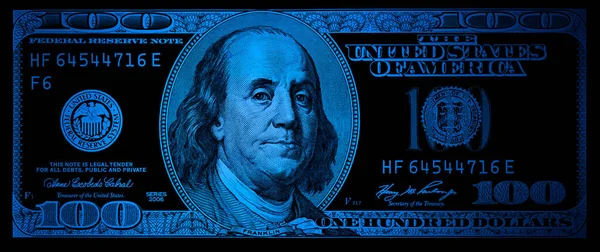 Billete Azul 100 Dólares Con Fines Diseño —  Fotos de Stock