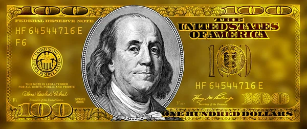 金のテクスチャ設計目的のための黒の背景と100米ドル紙幣 — ストック写真