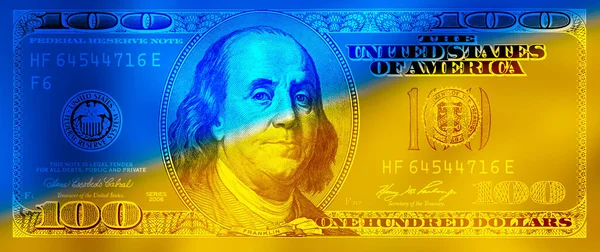 Transparentní Americká 100 Dolarová Bankovka Pozadí Ukrajinské Národní Vlajky Pro — Stock fotografie
