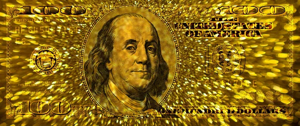 Guld Strukturerad 100 Dollar Sedel Med Svart Bakgrund För Designändamål — Stockfoto