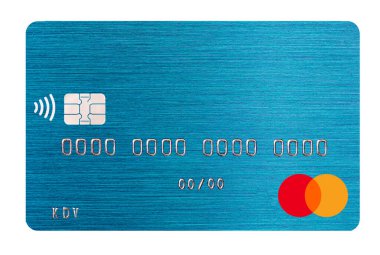 Kyiv, Ukrayna - 10 Nisan 2023: Tasarım amaçlı MasterCard Debit kart kapanışı