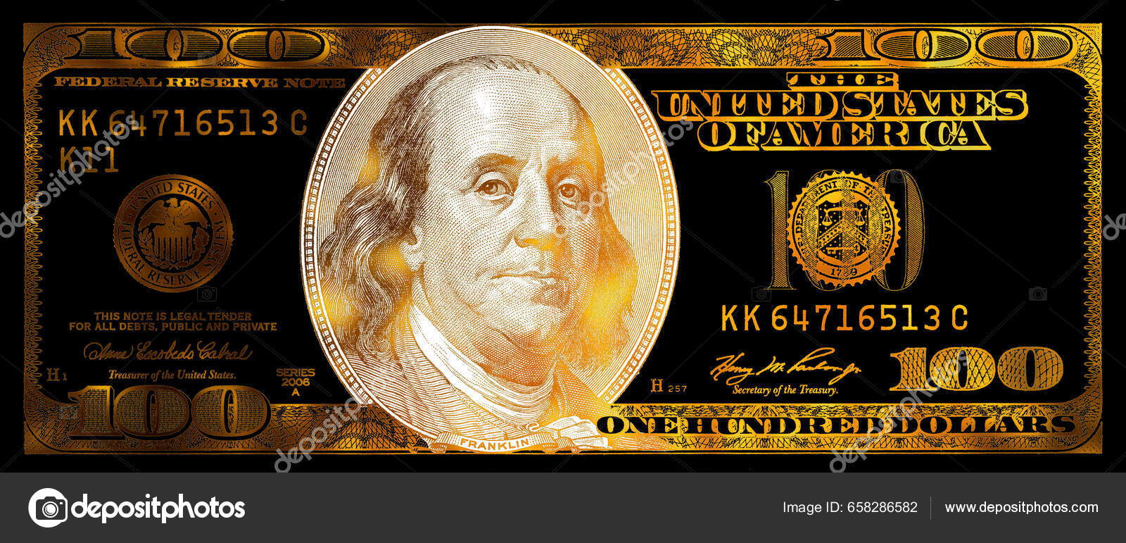 透明金质100美元钞票用于设计目的—— 库存社论照片© Ruslan-Lytvyn #658286582