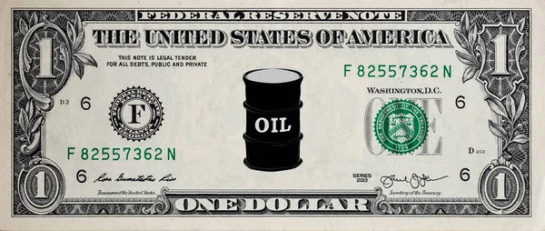 Nota Dólar Norte Americano Com Barril Petróleo Cantar Para Fins — Fotografia de Stock
