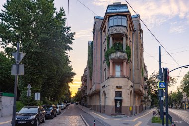 Lviv, Ukraine - July 13, 2023: Stepana Bandery Street in Lviv, Ukraine. Ancient buildings