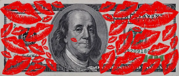 Фрагмент Старої Кольорової Банкноти 100 Доларів Поцілунках Дизайну — стокове фото
