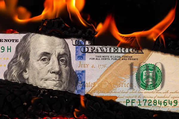 100 Dollar Banknote Flame Ror Design Purpose — Stock Photo, Image