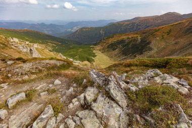 Ukrayna 'nın Karpatlar bölgesindeki Chornohora dağlarındaki Shpytsi Dağı' nın keskin kayaları.