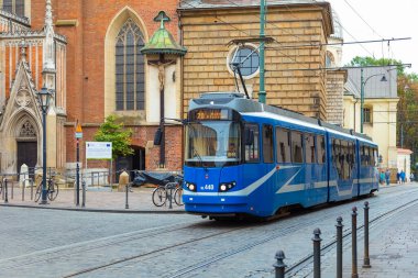 Krakow, Polonya - 10 Ekim 2018: Krakow Tramvayı
