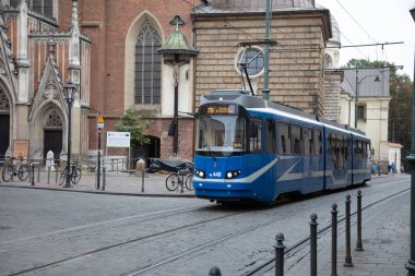 Krakow, Polonya - 10 Ekim 2018: Krakow Tramvayı