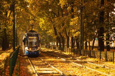 Krakow, Polonya - 10 Ekim 2018: Krakow Tramvayı