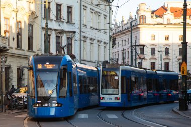 Krakow, Polonya - 10 Ekim 2018: Krakow Tramvayı