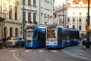 Krakow, Polonya - 10 Ekim 2018: Krakow Tramvayı