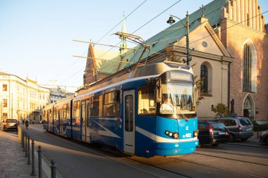 Krakow, Polonya - 10 Ekim 2018: Krakow Tramvayı