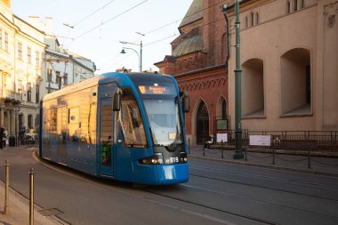 Krakow, Polonya - 10 Ekim 2018: Krakow Tramvayı