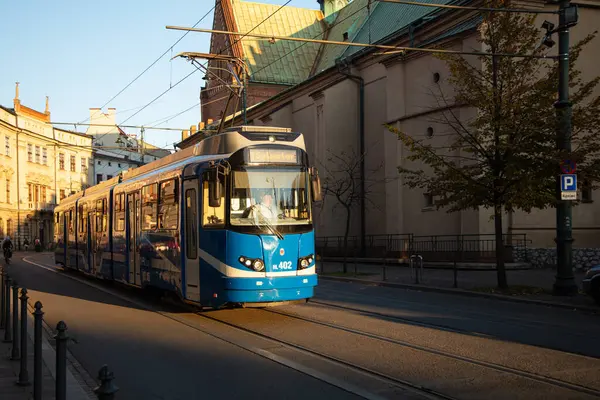 Krakow, Polonya - 10 Ekim 2018: Krakow Tramvayı