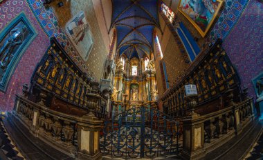 Lviv, Ukrayna - 21 Temmuz 2018: Kutsanmış Bakire Meryem 'in Varsayımı Archthedral Bazilikasının İçi (Latin katedrali))