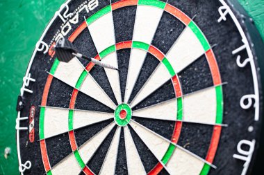 Lviv, Ukrayna - 3 Aralık 2023: Winmau dart tahtasına yakın çekim