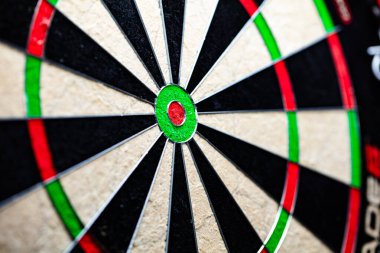 Lviv, Ukrayna - 3 Aralık 2023: Winmau dart tahtasına yakın çekim
