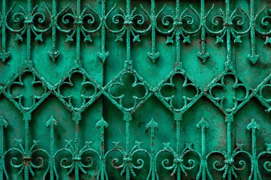 Antik yeşil paslı sahte çit dekorasyonu, tasarım amacı için klasik dekorasyon.