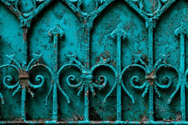 Antik turkuaz paslı sahte çit dekorasyonu, tasarım amaçlı klasik dekorasyon.