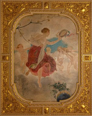 Lviv, Ukrayna - 12 Mayıs 2024: Lviv Ulusal Operası. Ayna salonu