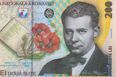 Yakın plan 200 Romen Lei banknotu 