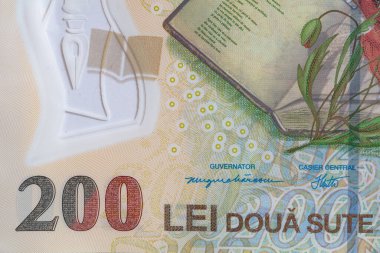 Yakın plan 200 Romen Lei banknotu 