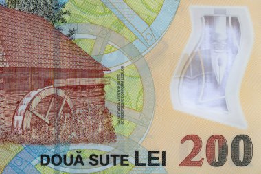 Yakın plan 200 Romen Lei banknotu 