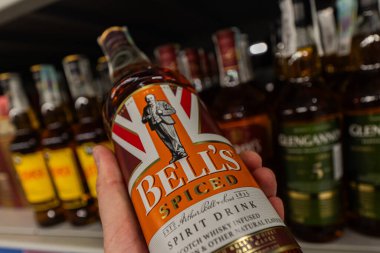 Lviv, Ukraine - August 26, 2024:  Bell's Spiced Spirit Drink bottle