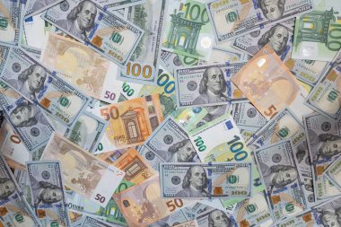 Tasarım amacı için ABD doları ve euro banknotları