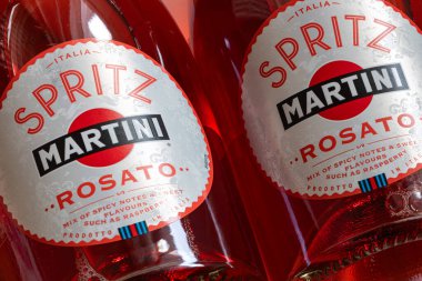 Lviv, Ukrayna - 17 Eylül 2024: Martini Spritz Rosato Biberonu