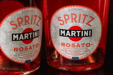 Lviv, Ukrayna - 17 Eylül 2024: Martini Spritz Rosato Biberonu