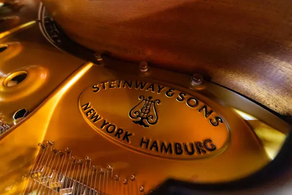 stock image Lviv, Ukraine - September 29, 2024: Steinway and Sons logo on black pianoforte