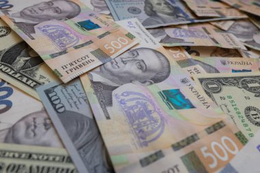 Dolar ve 500 Hryvnyas tasarım amaçlı fon notları