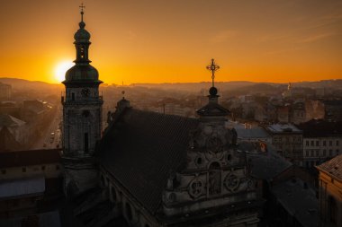 Lviv, Ukraine - September 12, 2020:Panoramic aerial view on Lviv from drone clipart