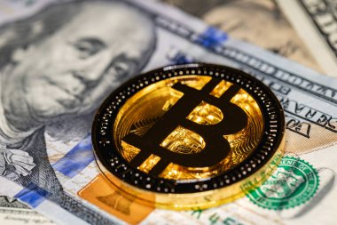 Tasarım amacı için 100 dolarlık arkaplanda Bitcoin