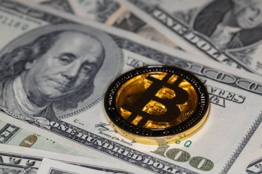 Tasarım amacı için 100 dolarlık arkaplanda Bitcoin